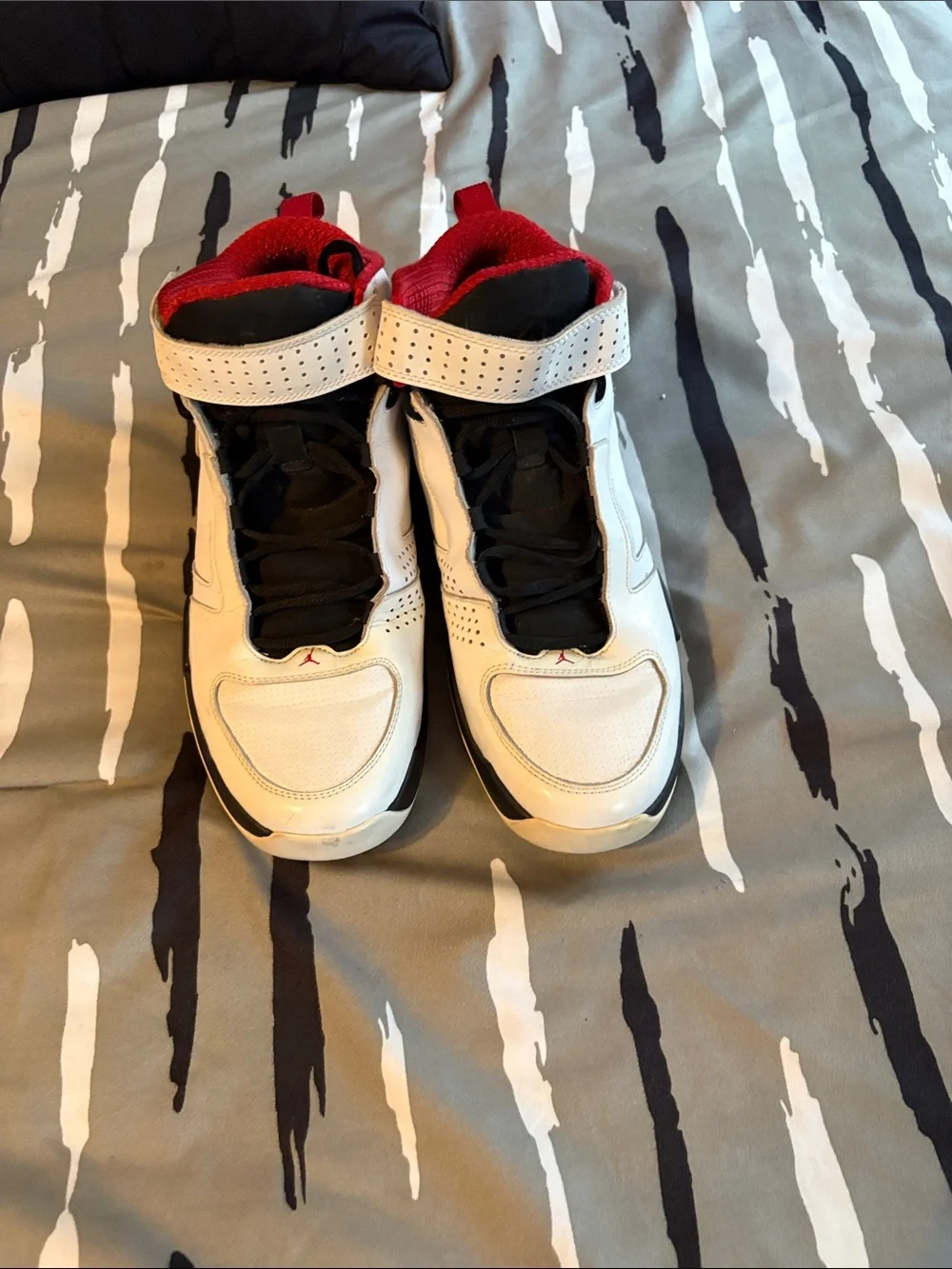 White and Red High-Top Basketball Shoes